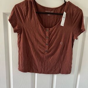 American Eagle Outfitters Women's Brown Ribbed Top